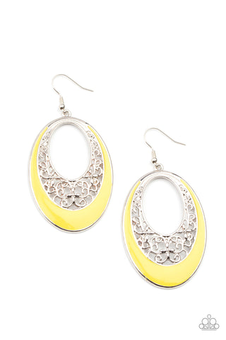ORCHARD BLISS - YELLOW SILVER OVAL EARRINGS - PAPARAZZI