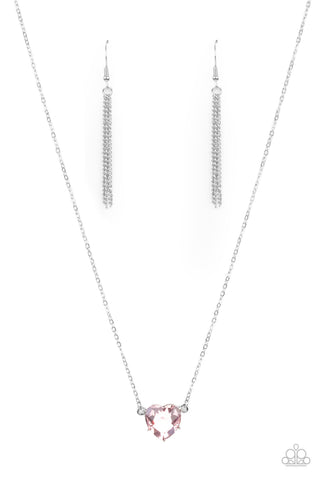 SHE WORKS HEART FOR THE MONEY - PINK GEM SILVER NECKLACE - PAPARAZZI