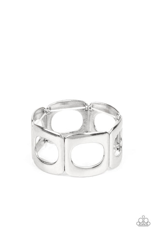IN OVAL YOUR HEAD - SILVER SQUARE STRETCHY BRACELET - PAPARAZZI
