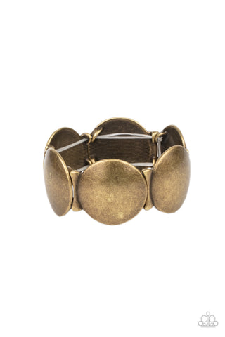 GOING, GOING, GONG! - BRASS DISC STRETCHY BRACELERT SET - PAPARAZZI