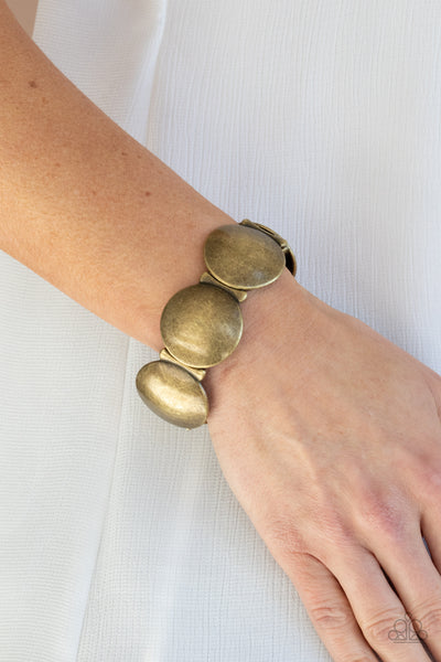 GOING, GOING, GONG! - BRASS DISC STRETCHY BRACELERT SET - PAPARAZZI