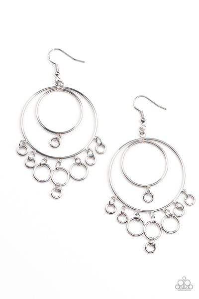 ROUNDABOUT RADIANCE - SILVER CIRCLE EARRINGS - PAPARAZZI