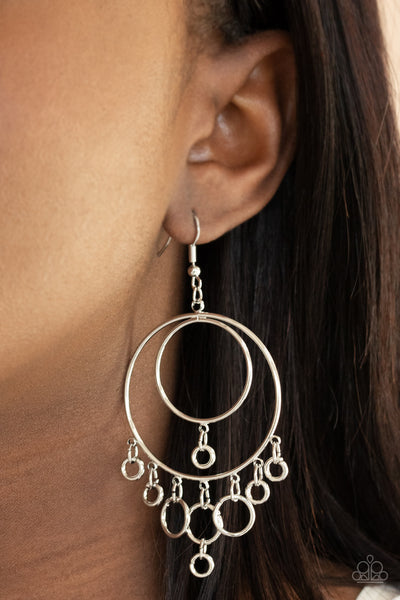 ROUNDABOUT RADIANCE - SILVER CIRCLE EARRINGS - PAPARAZZI