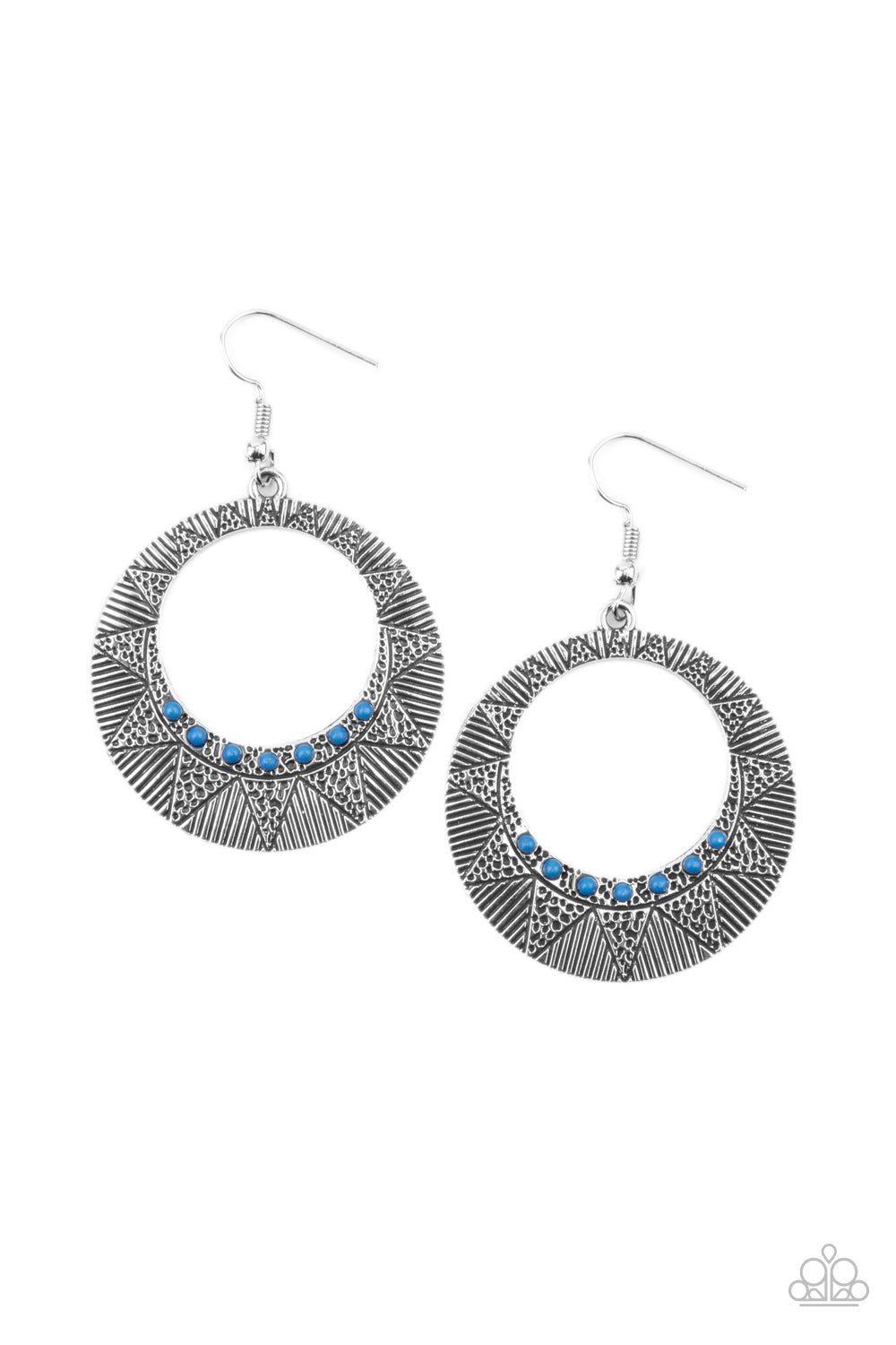ADOBE DUSK - BLUE BEAD SILVER CIRCLE EARRINGS - PAPARAZZI