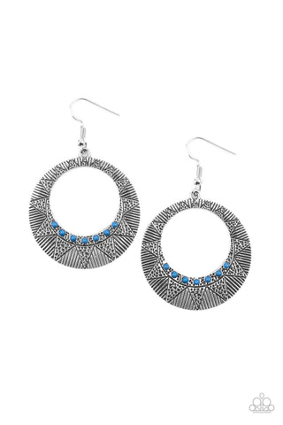 ADOBE DUSK - BLUE BEAD SILVER CIRCLE EARRINGS - PAPARAZZI