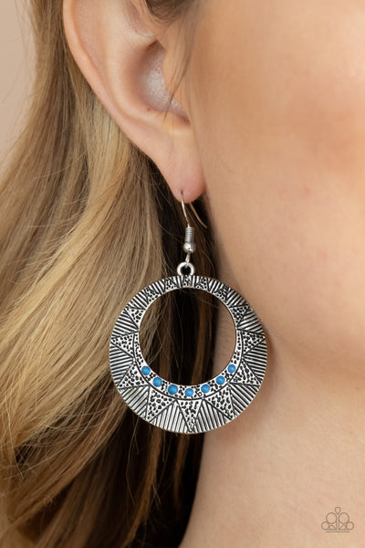 ADOBE DUSK - BLUE BEAD SILVER CIRCLE EARRINGS - PAPARAZZI