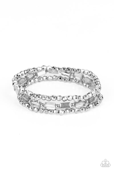 ELEGANT ESSENCE - SILVER SMOKY BEAD STRETCHY BRACELET SET - PAPARAZZI