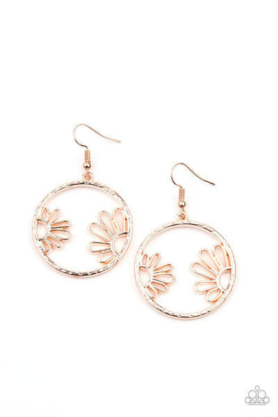 DEMURELY DAISY - ROSE GOLD FLORAL CIRCLE EARRINGS - PAPARAZZI