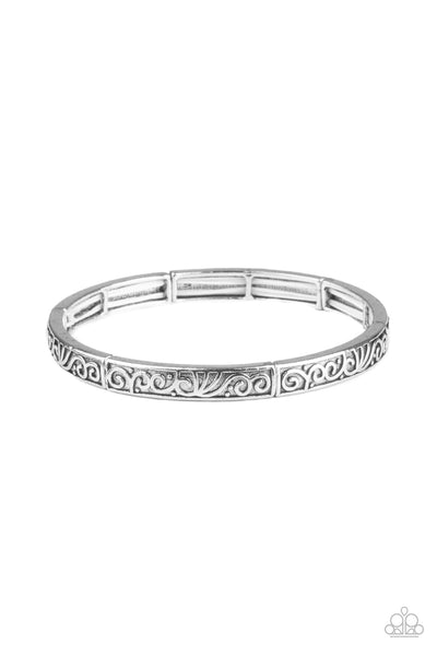 PRECISELY PETITE - SILVER FILIGREE STRETCHY BRACELET - PAPARAZZI
