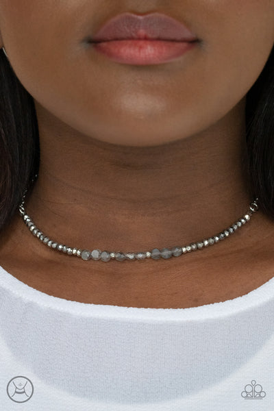 SPACE ODYSSEY - SILVER HEMATITE CRYSTAL CHOKER NECKLACE - PAPARAZZI