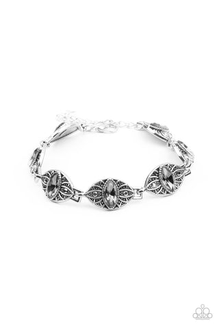 CROWN PRIVILEGE - SMOKEY BLACK HINESTONE SILVER BRACELET - PAPARAZZI