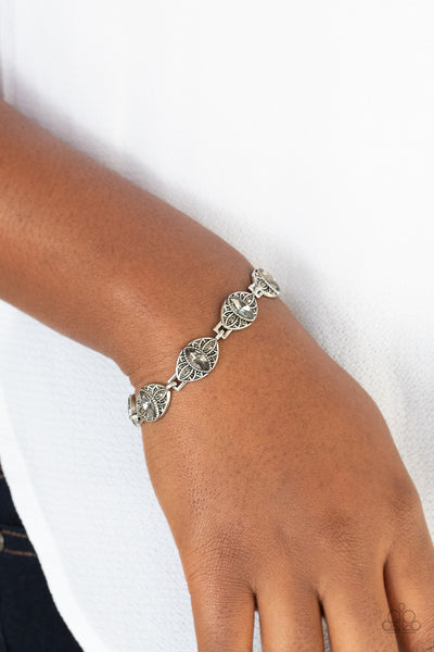 CROWN PRIVILEGE - SMOKEY BLACK HINESTONE SILVER BRACELET - PAPARAZZI