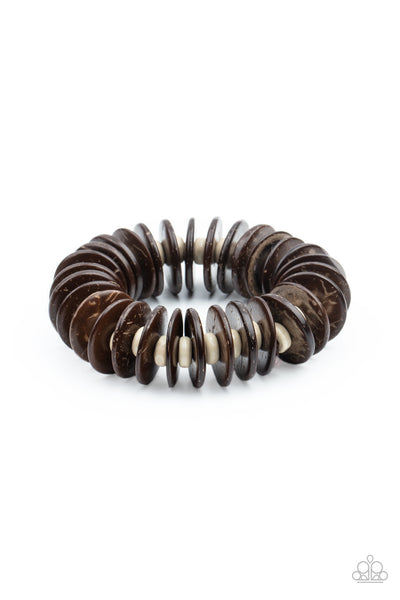 CARIBBEAN REEFS - BROWEN WOODEN DISC STRETCHY BRACELET - PAPARAZZI