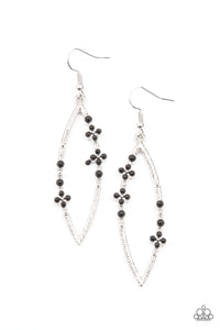 FLOWERY FINESSE - BLACK FLORAL ACCENT SILVER EARRINGS - PAPARAZZI