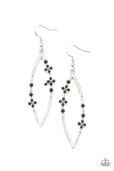 FLOWERY FINESSE - BLACK FLORAL ACCENT SILVER EARRINGS - PAPARAZZI