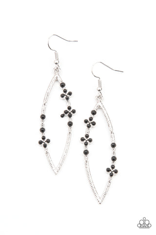 FLOWERY FINESSE - BLACK FLORAL ACCENT SILVER EARRINGS - PAPARAZZI
