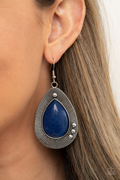 WESTERN FANTASY - BLUE BEAD SILVER TEARDROP EARRINGS