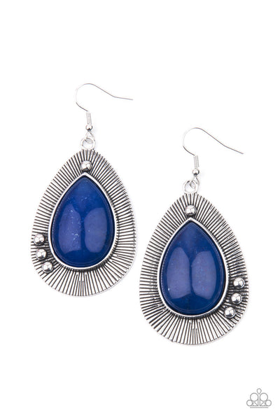 WESTERN FANTASY - BLUE BEAD SILVER TEARDROP EARRINGS