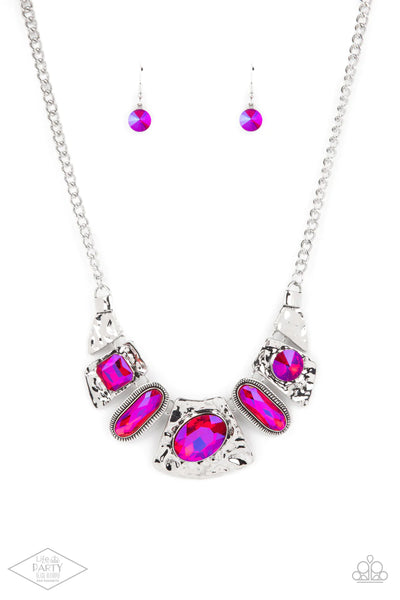FUTURISTIC FASHIONISTA - PINK GEM SILVER NECKLACE - PAPARAZZI