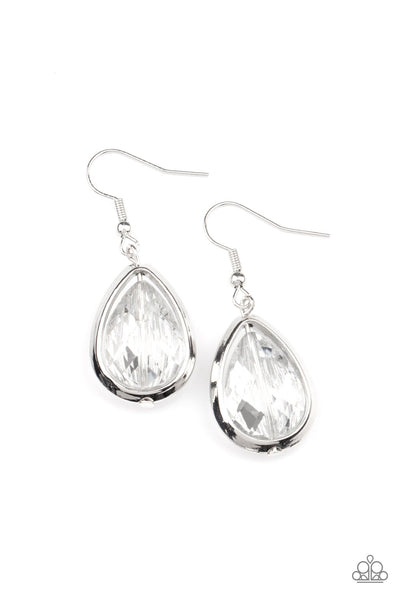 DROP-DEAD DUCHESS - SILVER HEMATITE GEM TEARDROP EARRINGS - PAPARAZZI