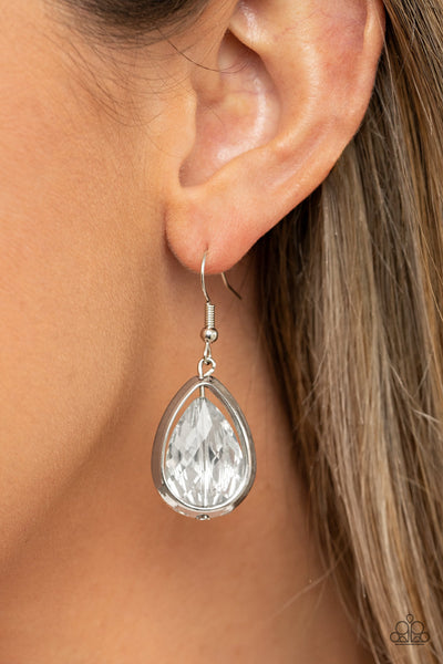 DROP-DEAD DUCHESS - SILVER HEMATITE GEM TEARDROP EARRINGS - PAPARAZZI