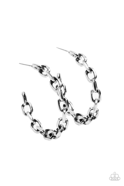 STRONGER TOGETHER - SILVER CHAIN HOOP EARRINGS - PAPARAZZI