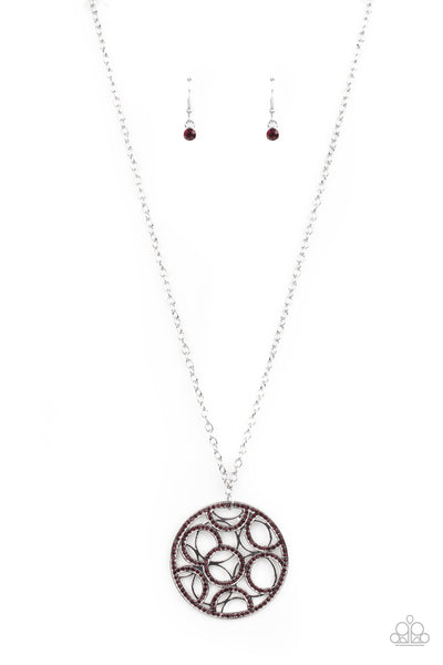 THANKS A MEDALLION - PURPLE RHINESTONE SILVER PENDANT NECKLACE - PAPARAZZI