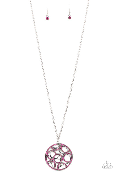 THANKS A MEDALLION - PINK RHINESTONE SILVER PENDANT NECKLACE - PAPARAZZI