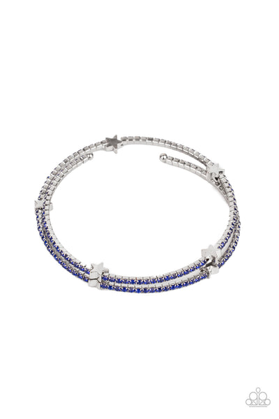 LET FREEDOM BLING - BLUE RHINESTONE SILVER STAR COIL BRACELET - PAPARAZZI