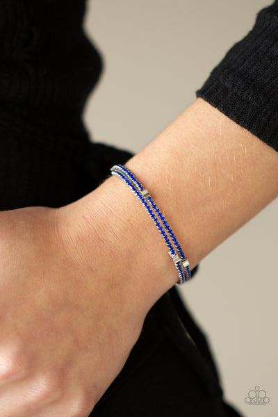 LET FREEDOM BLING - BLUE RHINESTONE SILVER STAR COIL BRACELET - PAPARAZZI