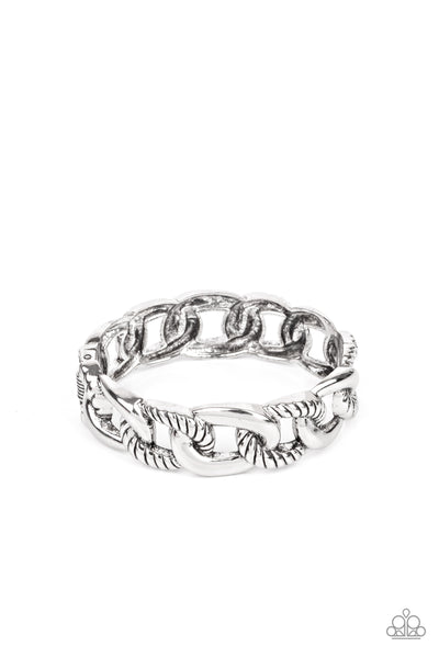 BOLD MOVE - SILVER CHUNKY LINK HINGED BRACELET - PAPARAZZI