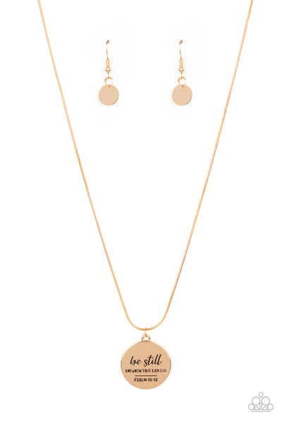 BE STILL - GOLD "BE STILL AND KNOW THAT I AM GOD. PSALM 46:10" STAMPED NECKLACE - PAPARAZZI