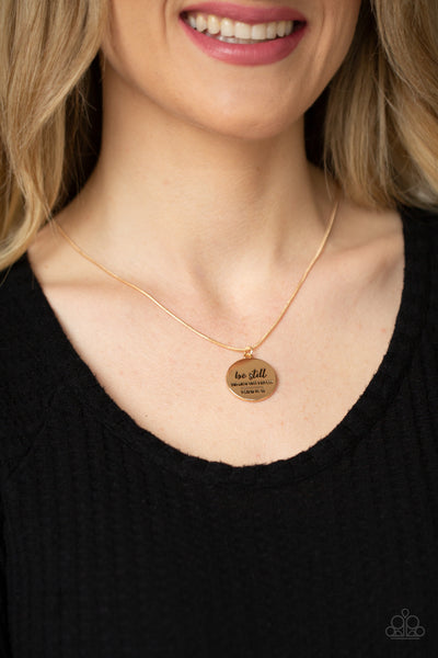 BE STILL - GOLD "BE STILL AND KNOW THAT I AM GOD. PSALM 46:10" STAMPED NECKLACE - PAPARAZZI