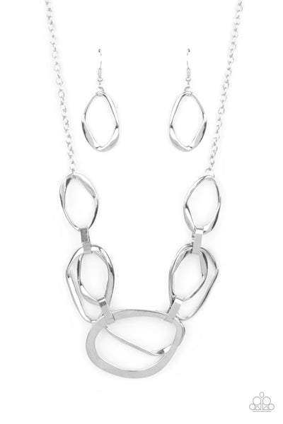 PREHISTORIC HEIRLOOM -SILVER SHINY NECKLACE - PAPARAZZI