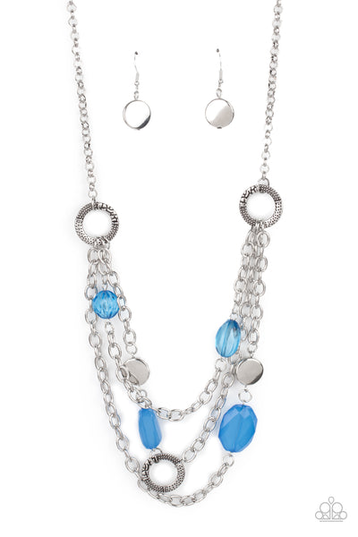 OCEANSIDE SPA - BLUE BEAD SILVER NECKLACE -PAPARAZZI
