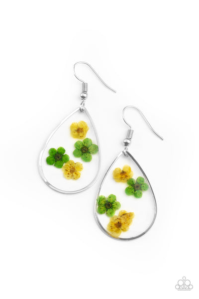 PERENNIAL PRAIRIE - YELLOW PRESSED FLOWER EARRINGS - PAPARAZZI - PAPARAZZI