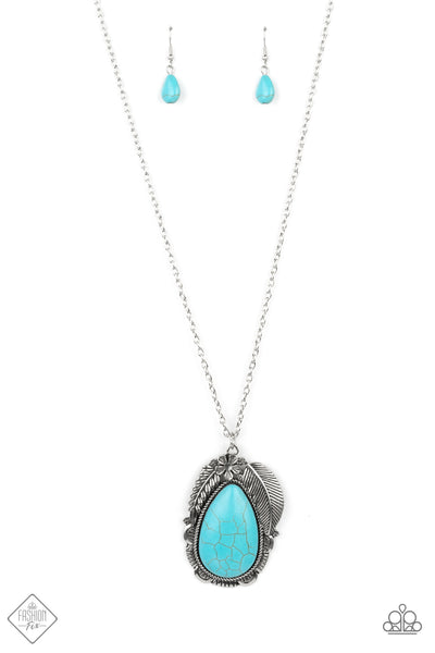 TROPICAL MIRAGE - BLUE TURQUOISE SILVER PENDANT NECKLACE - FASHION FIX MAY 2021 - PAPARAZZI