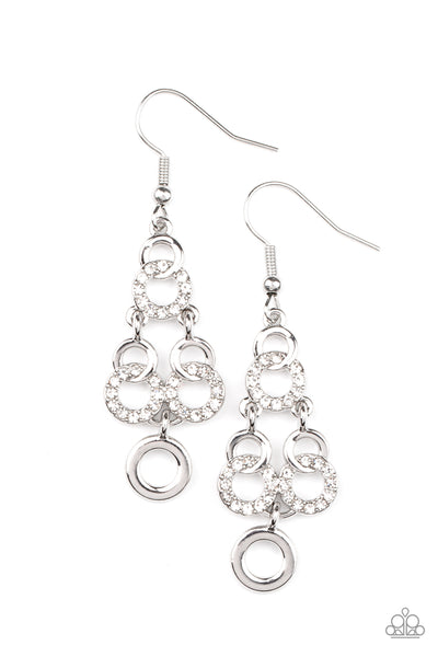 LUMINOUSLY LINKED - WHITE RHINESTONE SILVER EARRINGS - PAPARAZZI