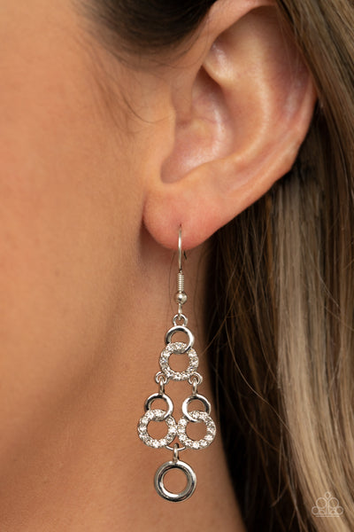 LUMINOUSLY LINKED - WHITE RHINESTONE SILVER EARRINGS - PAPARAZZI