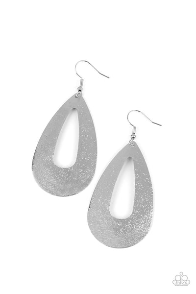 HAND IT OVAL! - SILVER TEXTURED TEADROP EARRINGS - PAPARAZZI