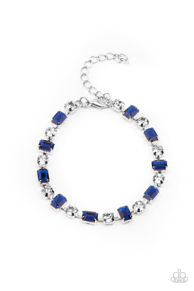 OUT IN FULL FIERCE - BLUE RHINESTONE SILVER BRACELET - PAPARAZZI