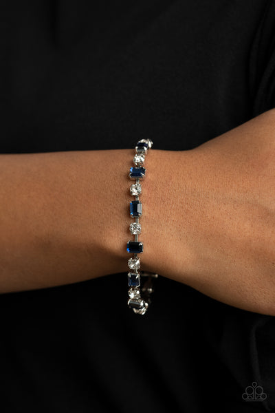 OUT IN FULL FIERCE - BLUE RHINESTONE SILVER BRACELET - PAPARAZZI