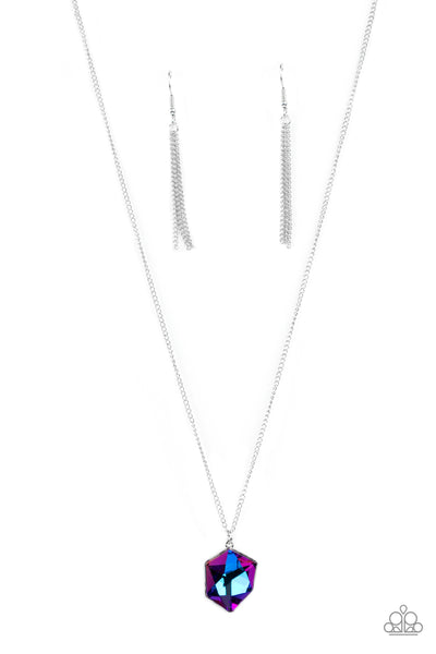 STELLAR SERENITY - PURPLE IRIDESCENT SILVER DAINTY NECKLACE - PAPARAZZI