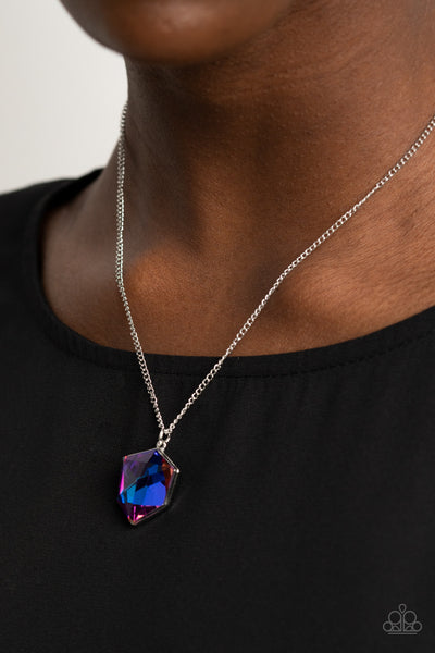 STELLAR SERENITY - PURPLE IRIDESCENT SILVER DAINTY NECKLACE - PAPARAZZI