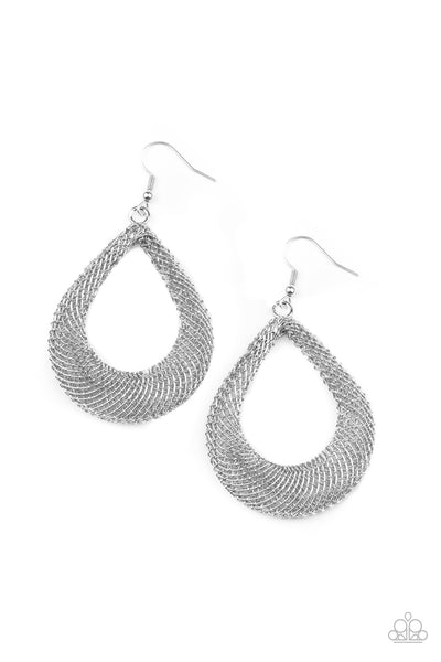 A HOT MESH - SILVER CHAIN FRAME TEARDROP EARRINGS - PAPARAZZI