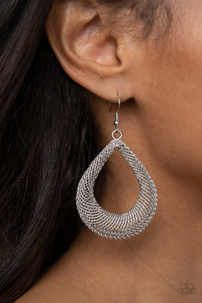 A HOT MESH - SILVER CHAIN FRAME TEARDROP EARRINGS - PAPARAZZI