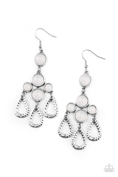 MEDITERRANEAN MAGIC -WHITE BEAD SILVER FRAME EARRINGS - PAPARAZZI
