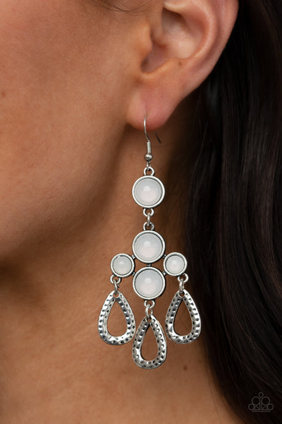 MEDITERRANEAN MAGIC -WHITE BEAD SILVER FRAME EARRINGS - PAPARAZZI