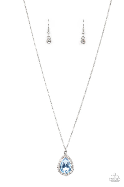 DUCHESS DECORUM - BLUE RHINESTONE TEARDROP PENDANT NECKLACE - PAPARAZZI