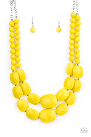 RESORT READY - YELLOW BEAD LAYERED NECKLACE - PAPARAZZI
